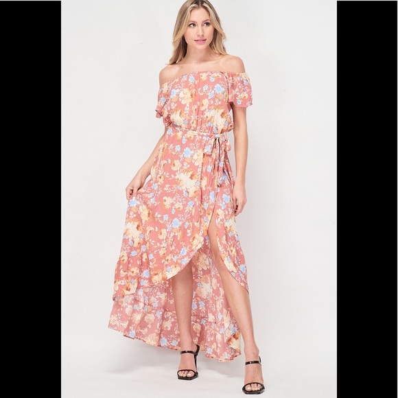 ❌SOLD OUT❌Hi low floral print off shoulder dress - Picture 5 of 7